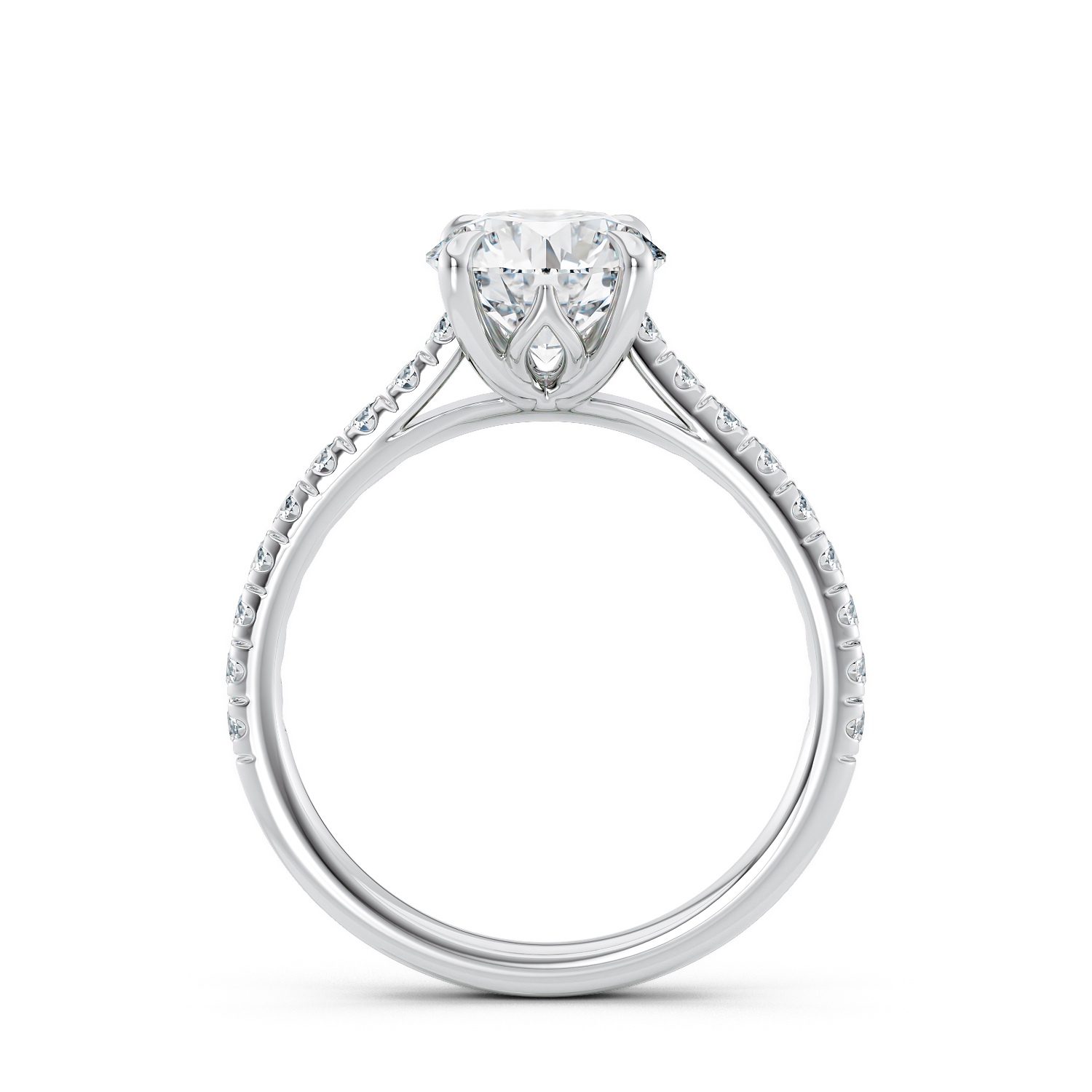 Anello di fidanzamento solitario Cleo brillante oro fairmined etico 18k 750 diamanti lab grown diamanti da laboratorio Fàbera Jewelry frontale bianco