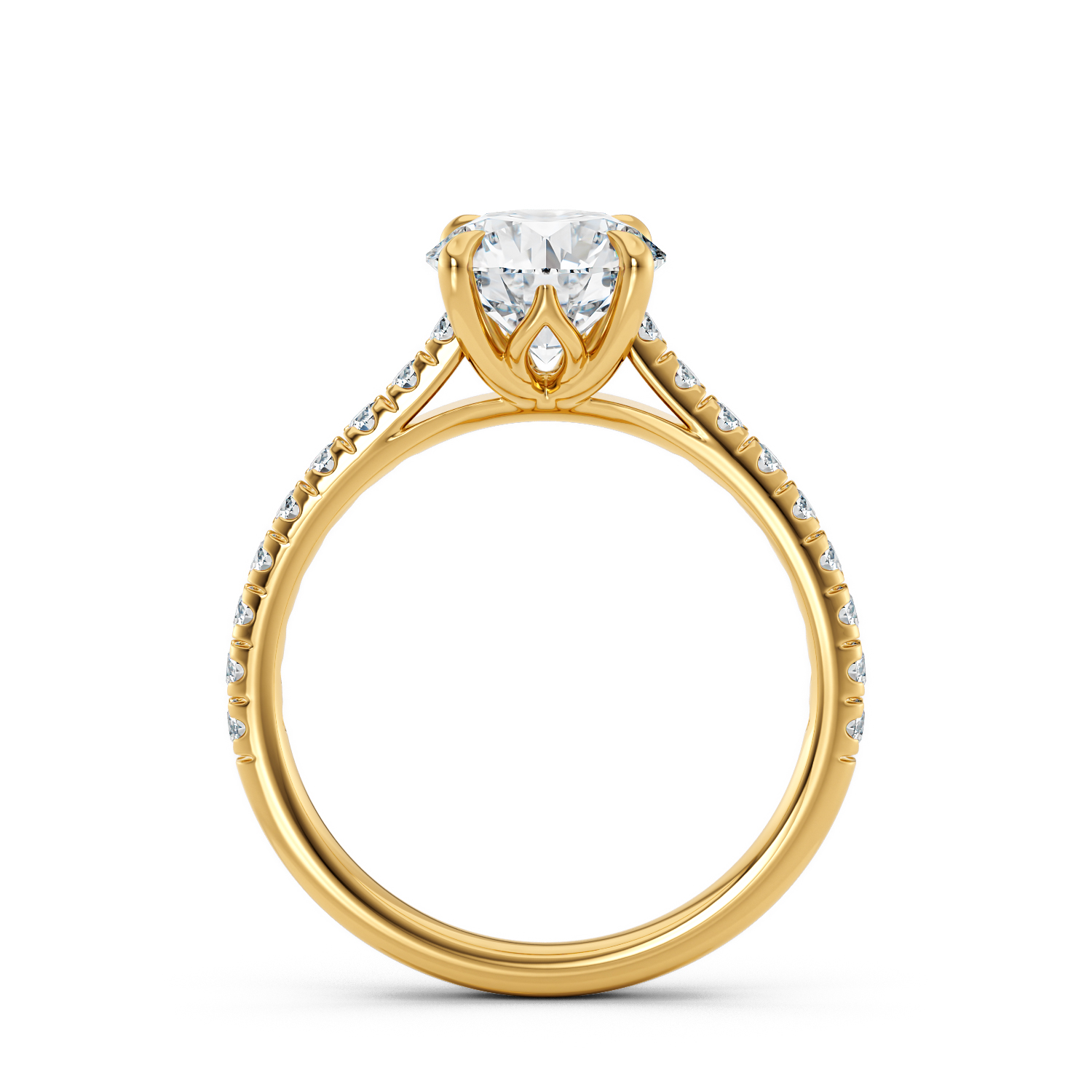 Anello di fidanzamento solitario Cleo brillante oro fairmined etico 18k 750 diamanti lab grown diamanti da laboratorio Fàbera Jewelry frontale giallo