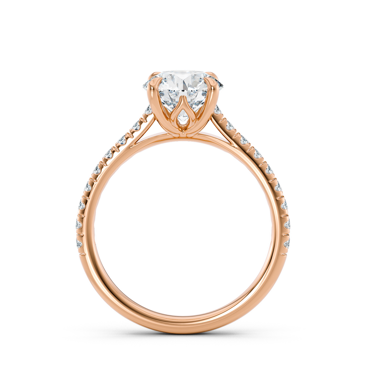 Anello di fidanzamento solitario Cleo brillante oro fairmined etico 18k 750 diamanti lab grown diamanti da laboratorio Fàbera Jewelry frontale rosa