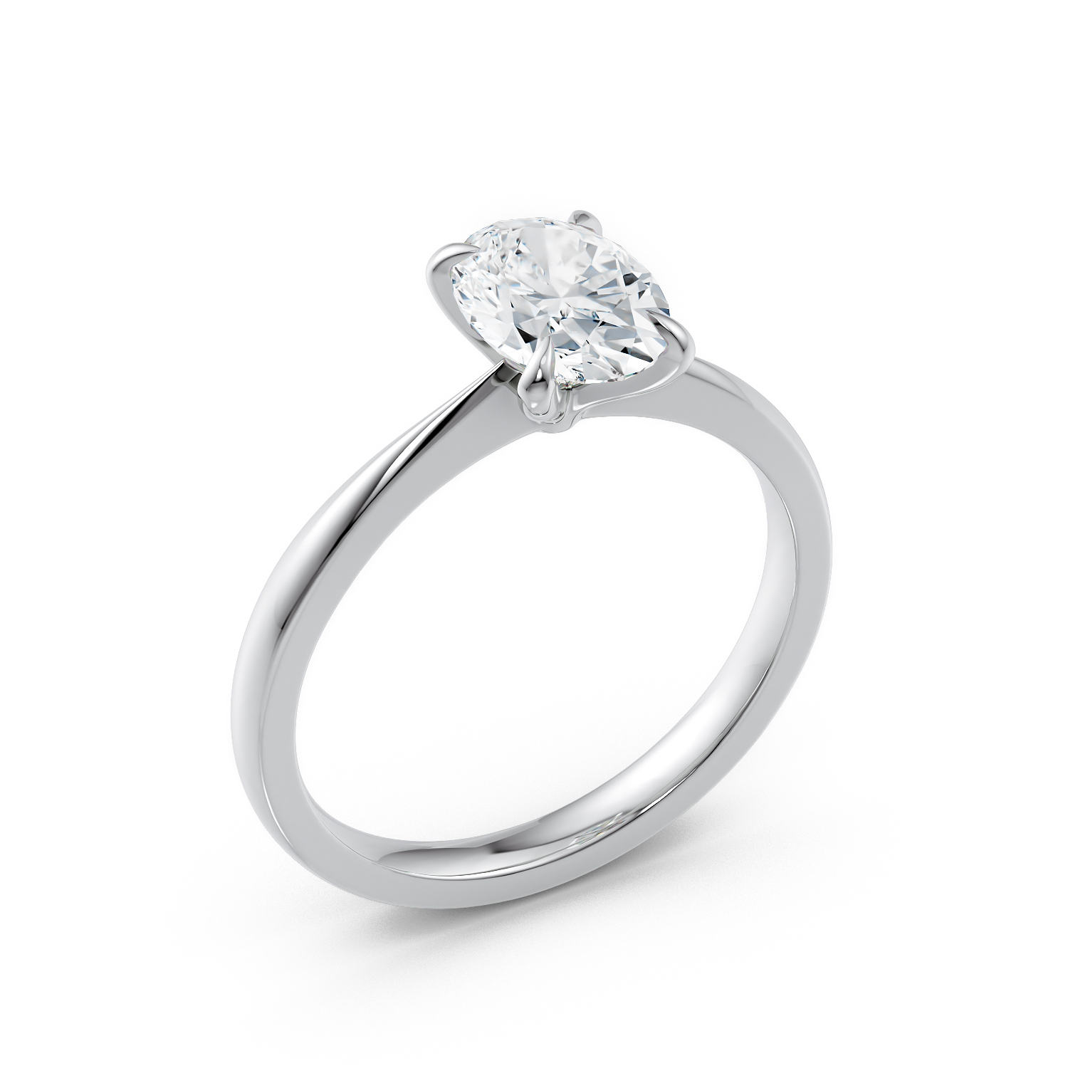 Anello di fidanzamento solitario Anita in oro bianco 18k 750 etico Fairmined e diamante lab grown da laboratorio forma taglio ovale | Fàbera Jewelry obliquo