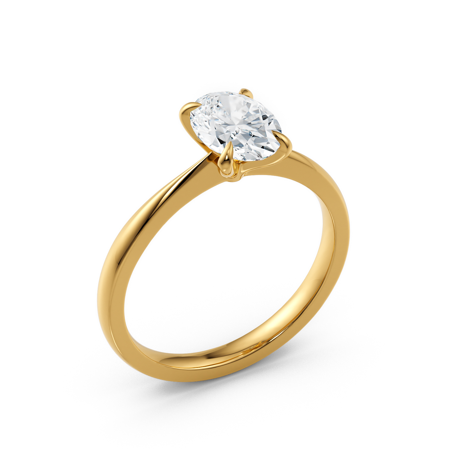 Anello di fidanzamento solitario Anita in oro giallo 18k 750 etico Fairmined e diamante lab grown da laboratorio forma taglio ovale | Fàbera Jewelry obliquo