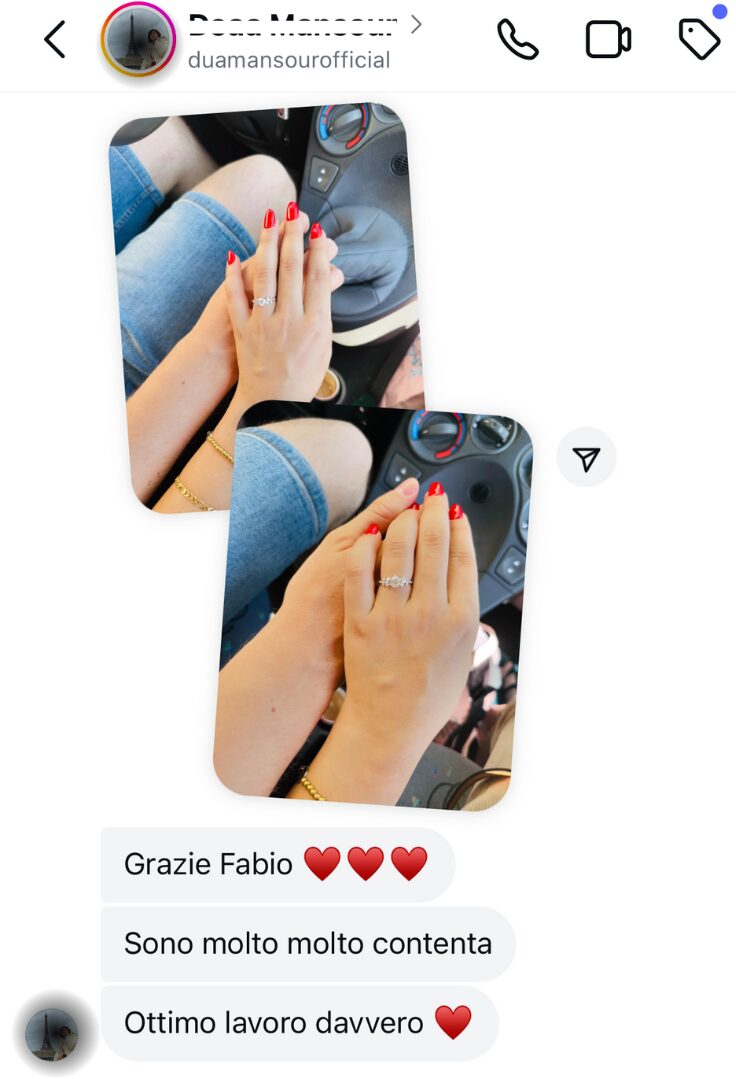 Recensioni di gioielli su misura in oro Fairmined 18k creati con Fàbera Jewelry.