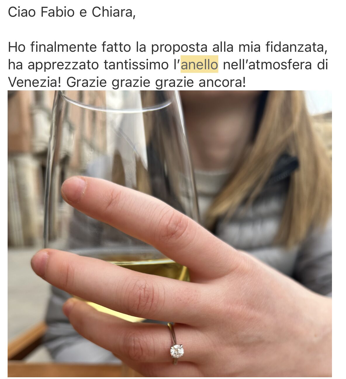 Testimonianze su anelli di fidanzamento su misura Fàbera con diamanti lab grown.